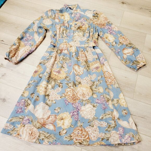 Vtg Trolley Car Floral High-Waisted Dress With Button Detail Boho Hippie READ - Picture 10 of 10